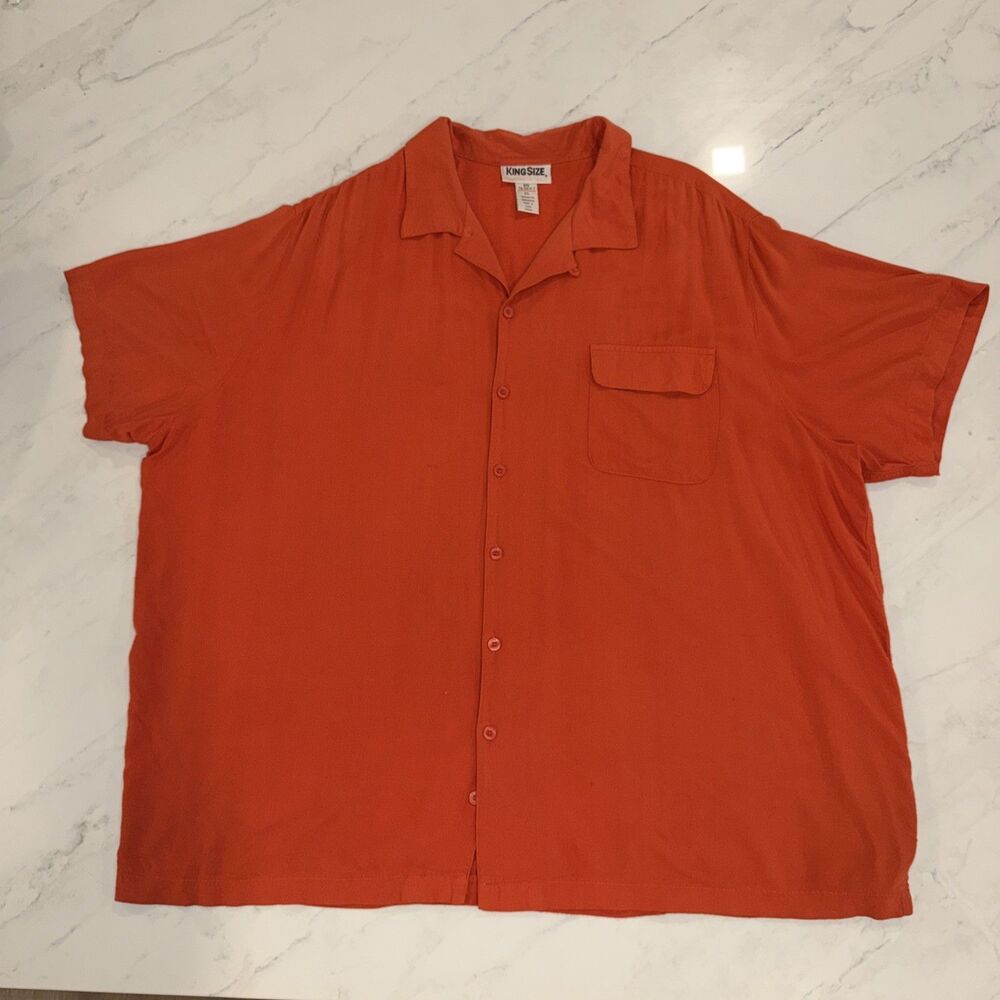 King Size Men’s Short Sleeve Button Down Camp Shirt Orange 3XL